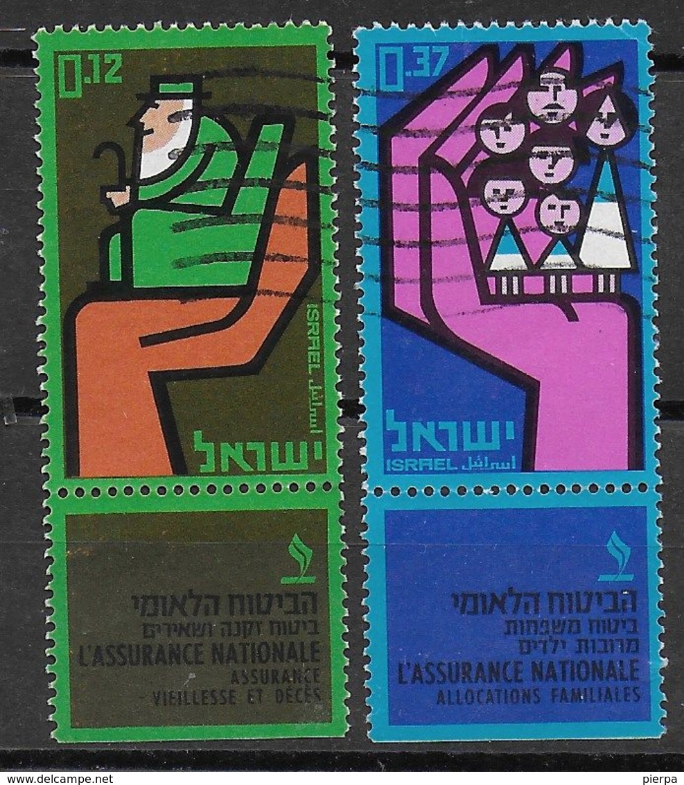 ISRAELE - 1964 - 10° ASSICURAZIONE NAZIONALE - 0,12, 0,37 USATI CON TABS - (YVERT 247; 249 - MICHEL 296; 298) - Gebraucht (mit Tabs)