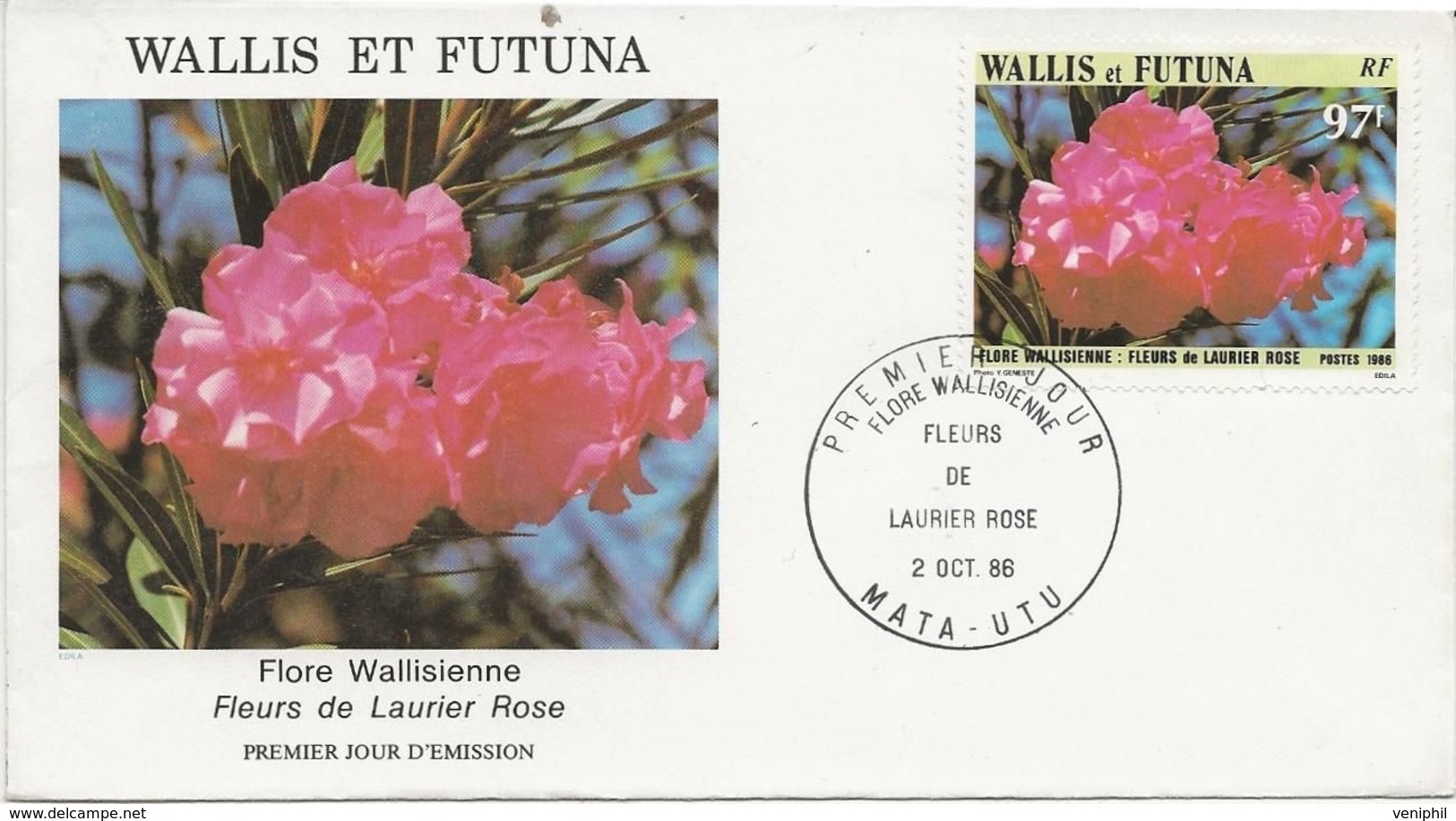 WALLIS ET FUTUNA -FDC AFFRANCHIE N° 351 FLEUR DE LAURIER -ANNEE 1986 - FDC