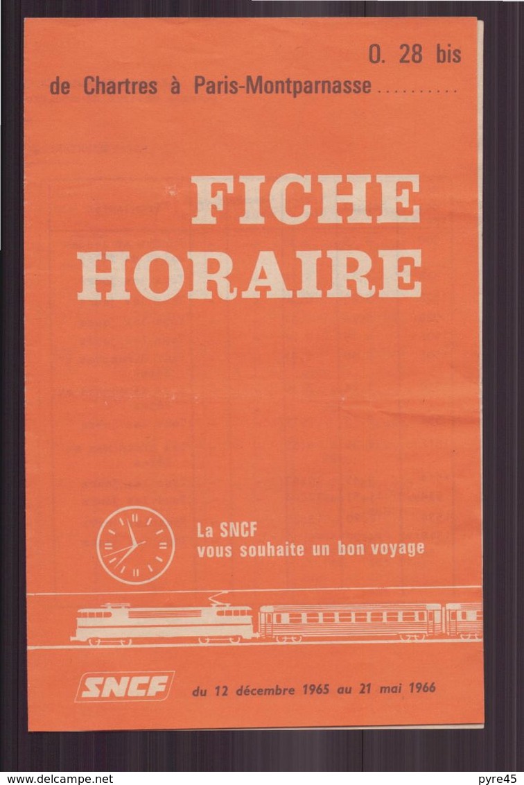 Fiche Horaire SNCF Chartres à Paris Du 12 Décembre 1965 - Other & Unclassified