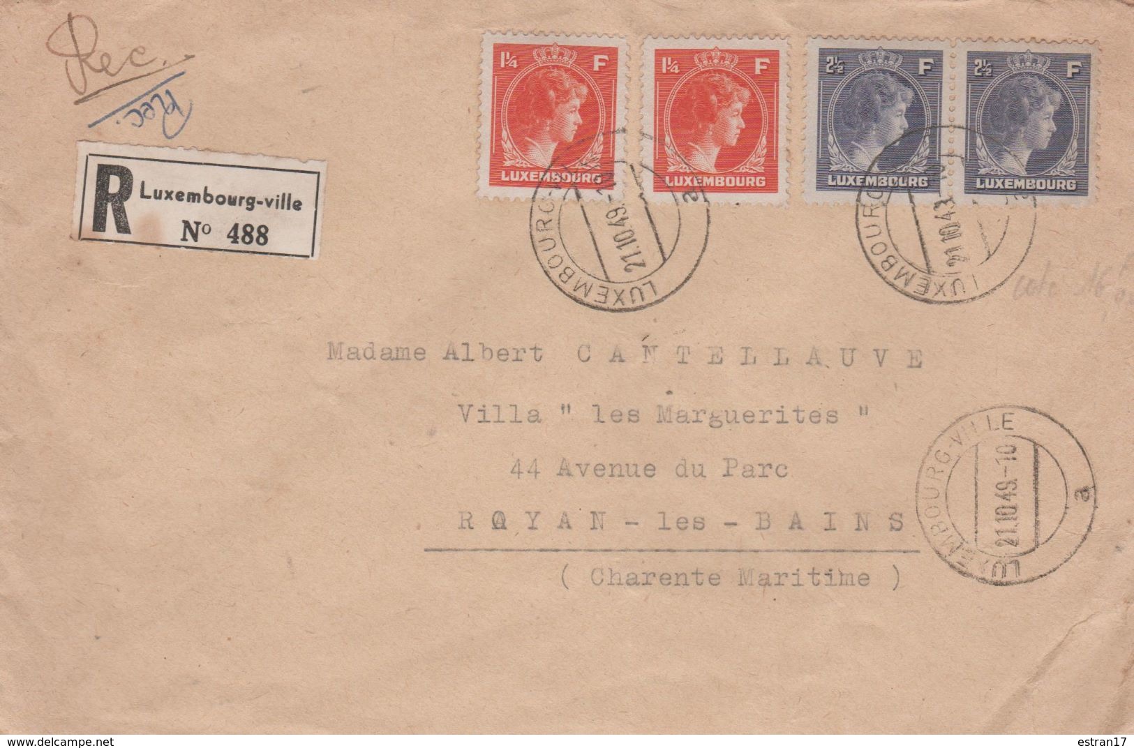 LETTRE RECOMMANDEE TIMBRES OBLITERES LUXEMBOURG-VILLE - 1940-1944 Duitse Bezetting