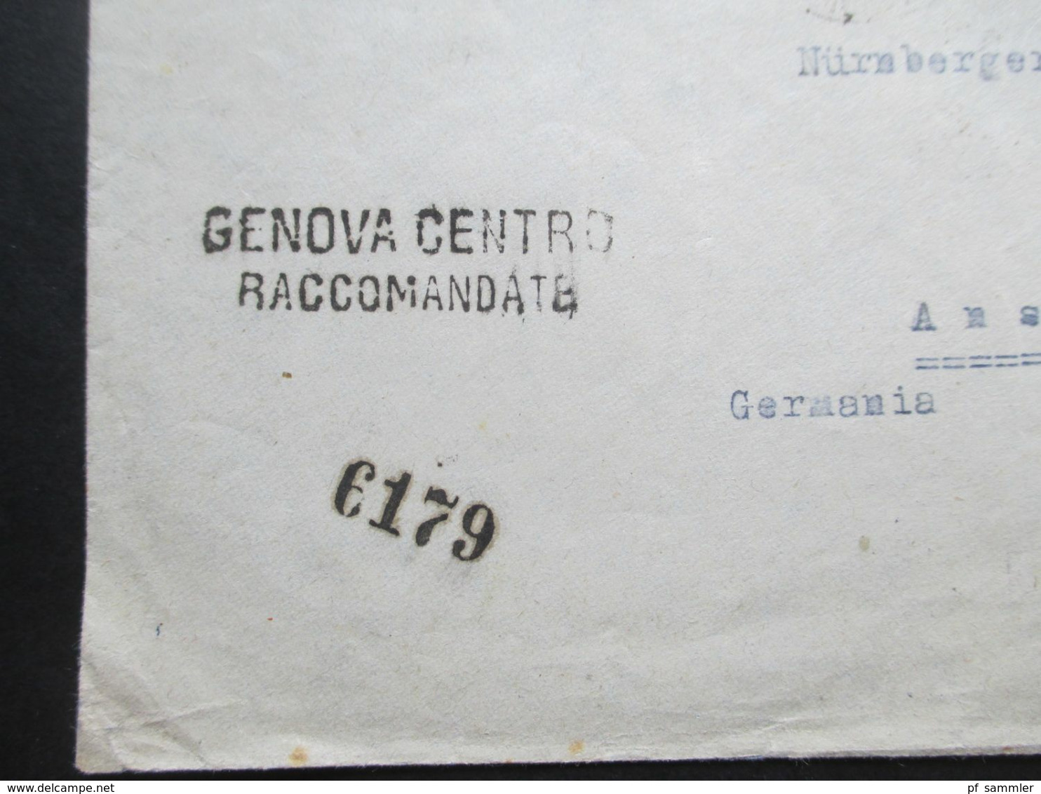 Italien 1938 Einschreiben Stempel L2 Genova Centro Raccomandate Nach Ansbach Insgesamt 8 Stempel!! - Asegurados