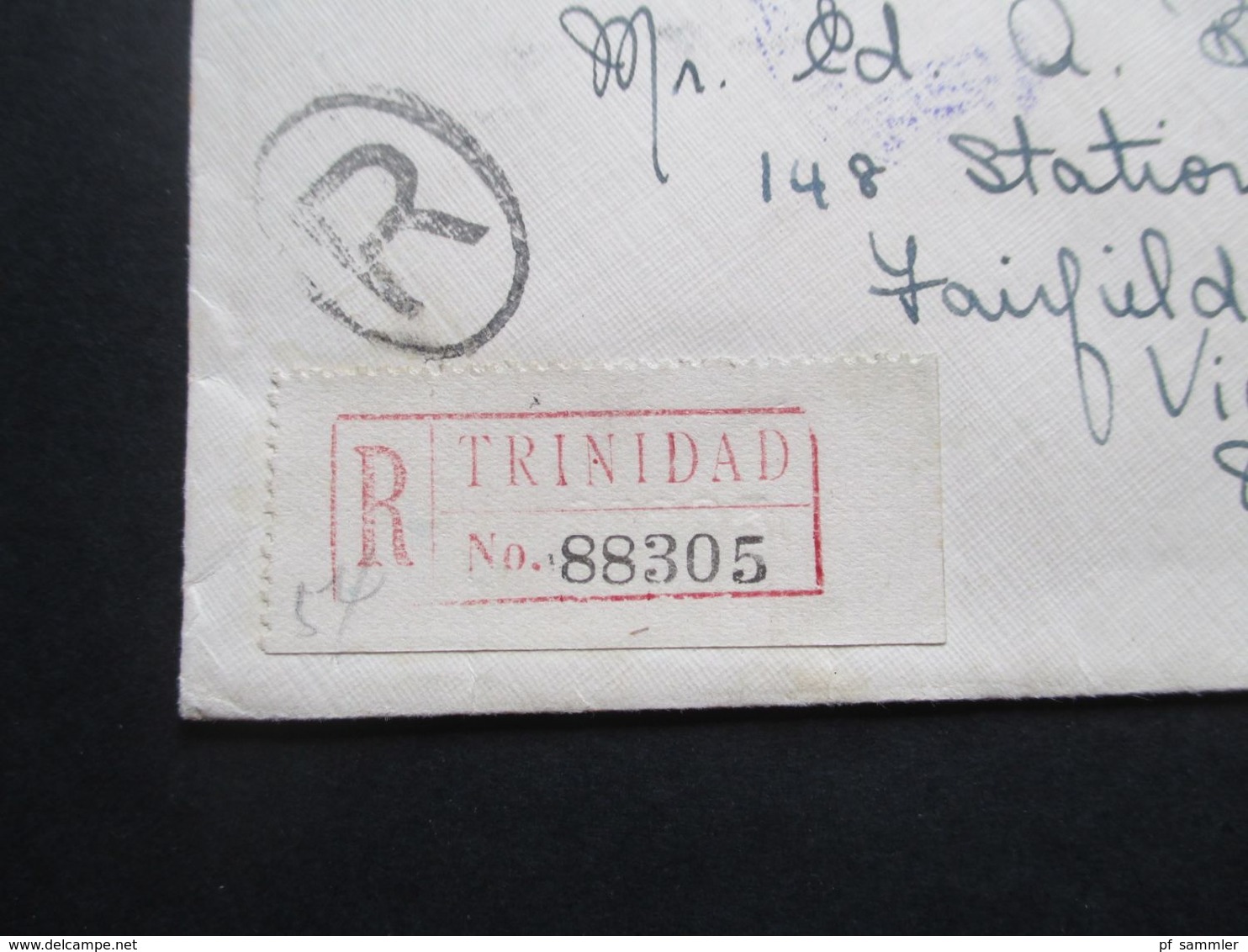 Trinidad & Tobago Coronation 1937 Einschreiben Klebezettel Registered U. Stempel Woodbrock Insgesamt 10 Stempel!! - Trinité & Tobago (...-1961)