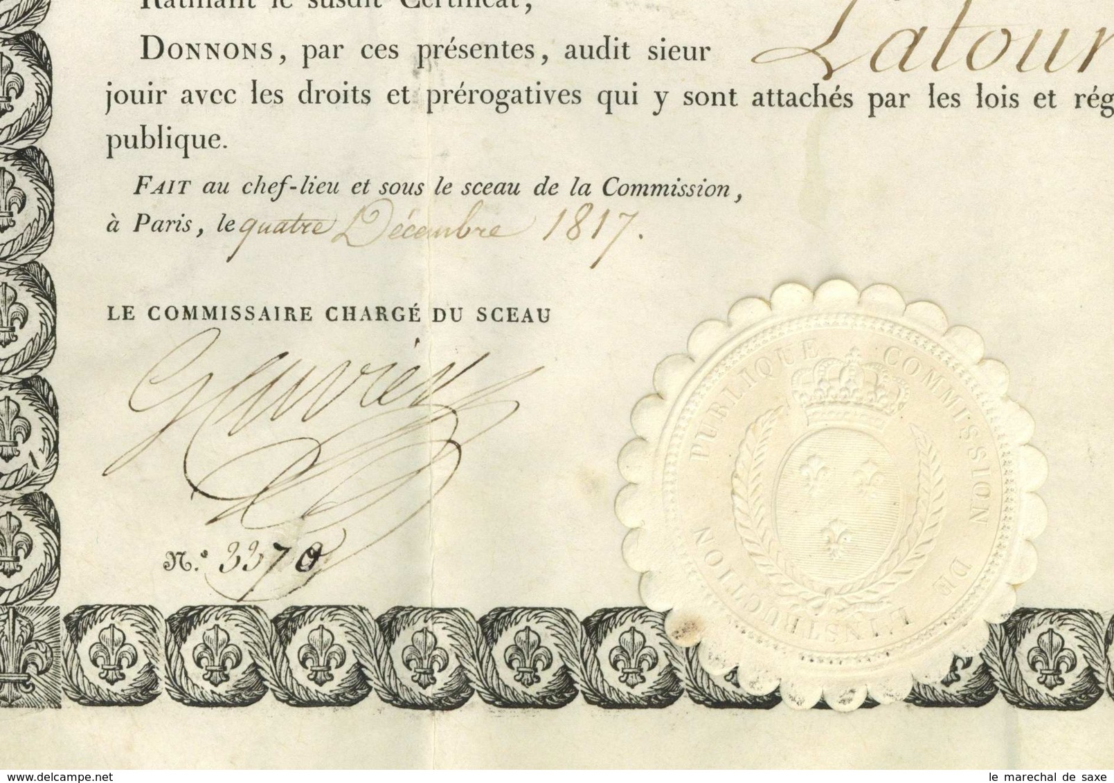 Diplome De Bachelier Es Lettres 1817 Georges CUVIER Royer-Collard Petitot Briancon Latour Grenoble - Diplomi E Pagelle