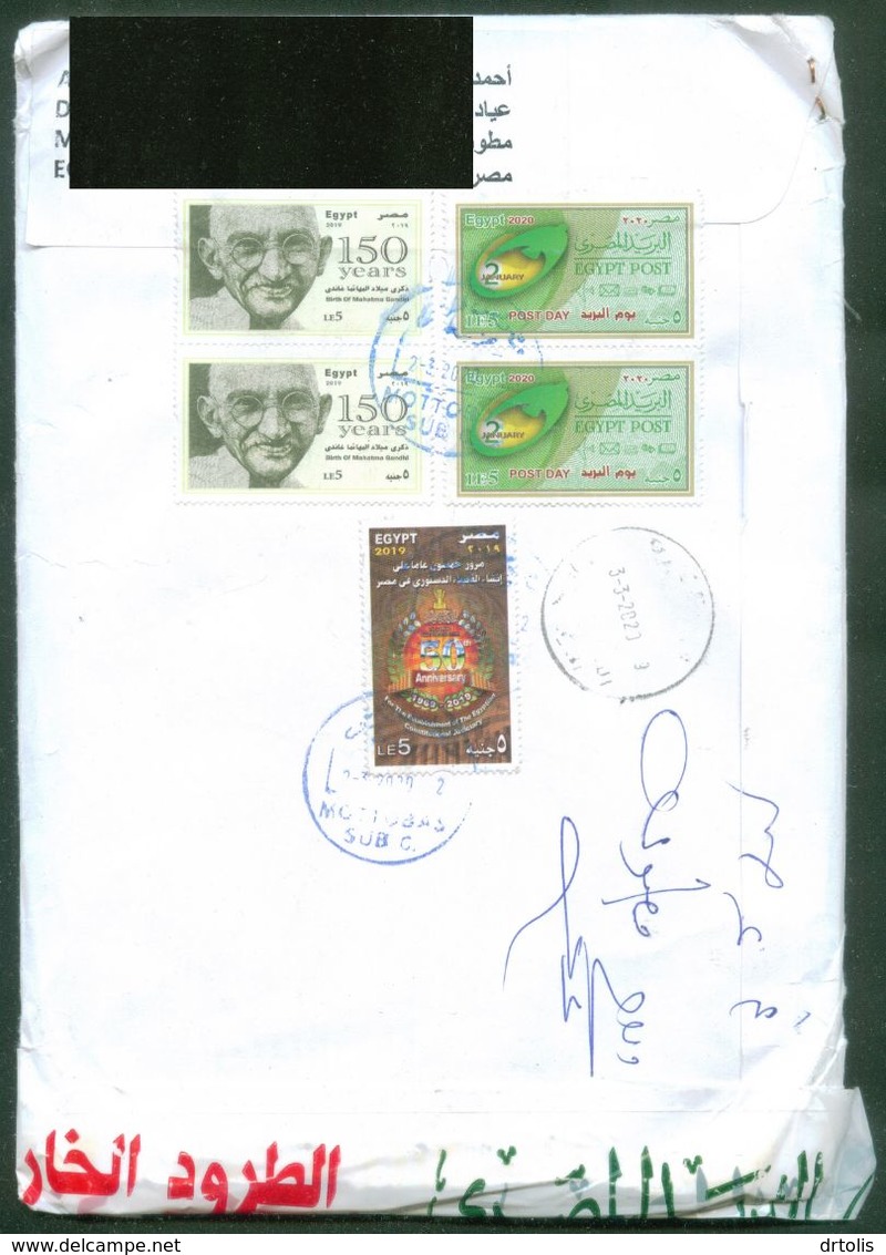 EGYPT / 2020 / PANDEMIC " STOP SERVICE " CASHET CENSORED LETTER / INCLUDING 2 GANDHI STAMPS / INDIA - Covers & Documents