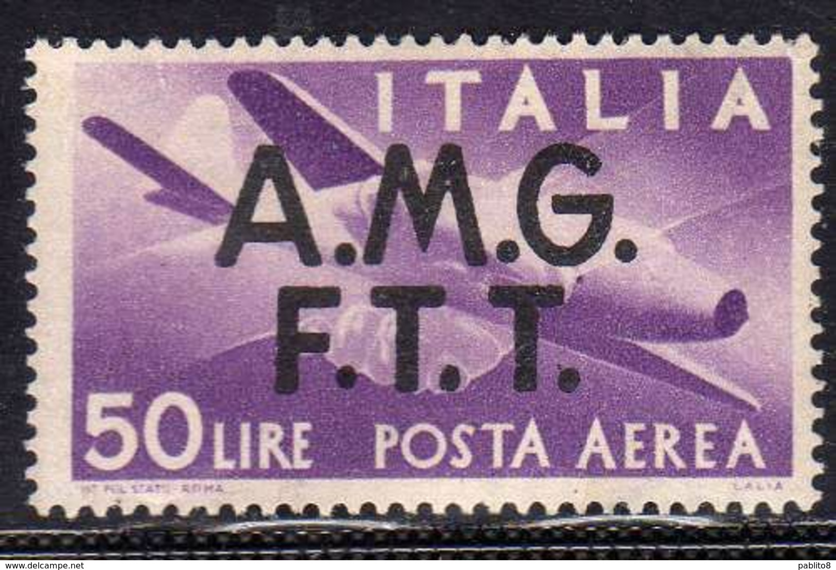 TRIESTE A 1947 AMG - FTT ITALIA ITALY OVERPRINTED DEMOCRATICA  POSTA AEREA AIR MAIL LIRE 50 MNH BEN CENTRATO - Poste Aérienne