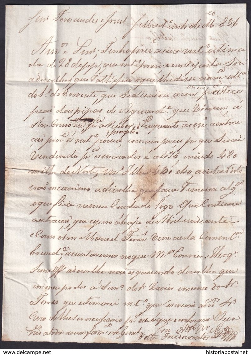 1836. SAN MARTINHO A FIGUEIRA. MARCA ALCOBAÇA LINEAL TINTA ESCRIBIR Y PORTEO 25 REIS. MUY BONITA Y RARA COMPLETA. - ...-1853 Préphilatélie