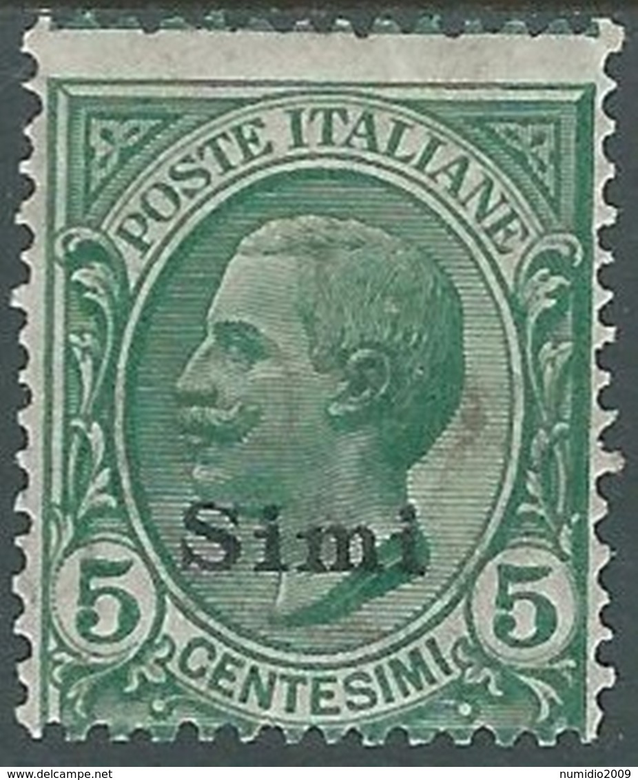 1912 EGEO SIMI EFFIGIE 5 CENT MH * - RB30-7 - Ägäis (Simi)