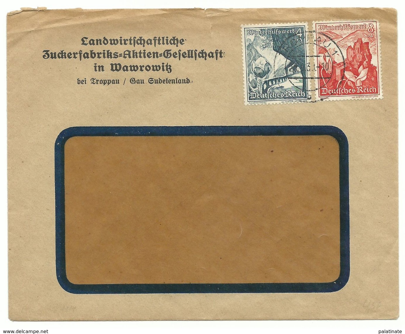 Troppau Opava Firmen-Brief "Zuckerfabrik Wawrowitz" 1943 - Sudetenland