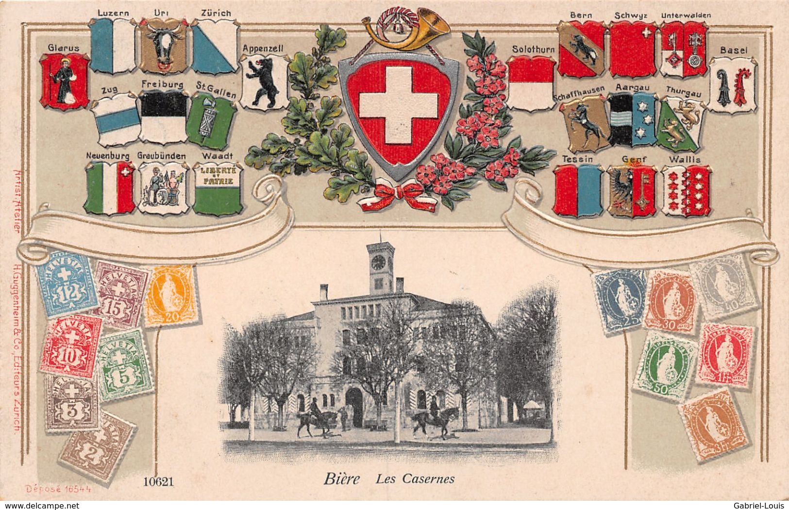 Bière - Les Casernes - Gaufrée - Timbres - Drapeaux Suisse Des Cantons - Cavaliers - Dragons - Militaria Armée Suisse - Bière