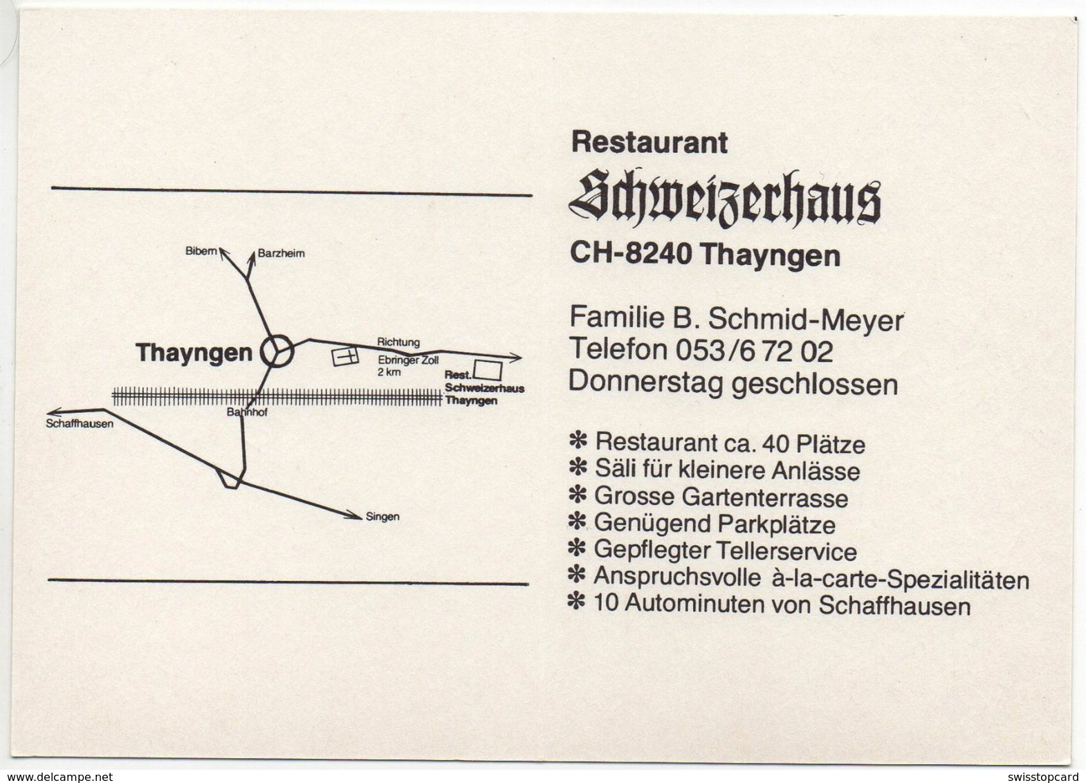 THAYNGEN Restaurant Schweizerhaus Auto Werbung Fam. B. Schmid-Meyer - Thayngen