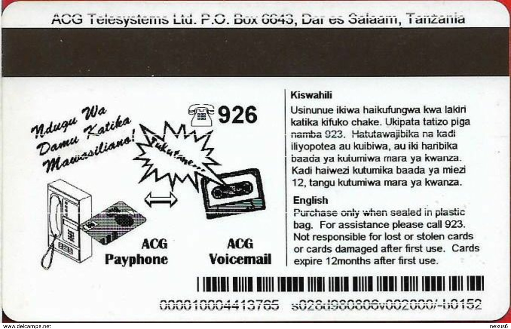 Tanzania - ACG Adesemi (Magnetic) - Big Logo, Call 926 On Reverse, 2.000Tsh, Used - Tanzania