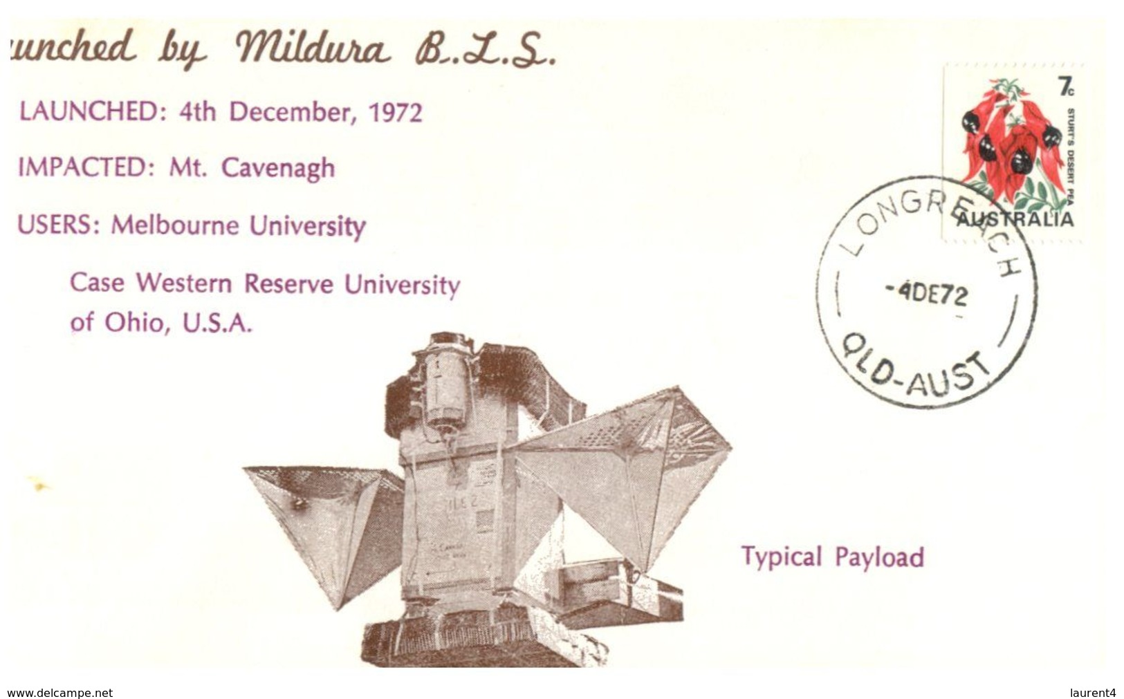 (E 22) Australia FDC Cover - 1972 Longreach Postmark - Launch Of Mildura B.L.S (space) - Oceania