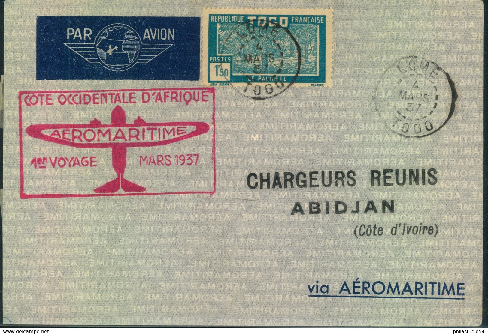 1937, Airmail Cover With Cachet "AEROMARITIME 1er Voyage" From Lome - Otros & Sin Clasificación
