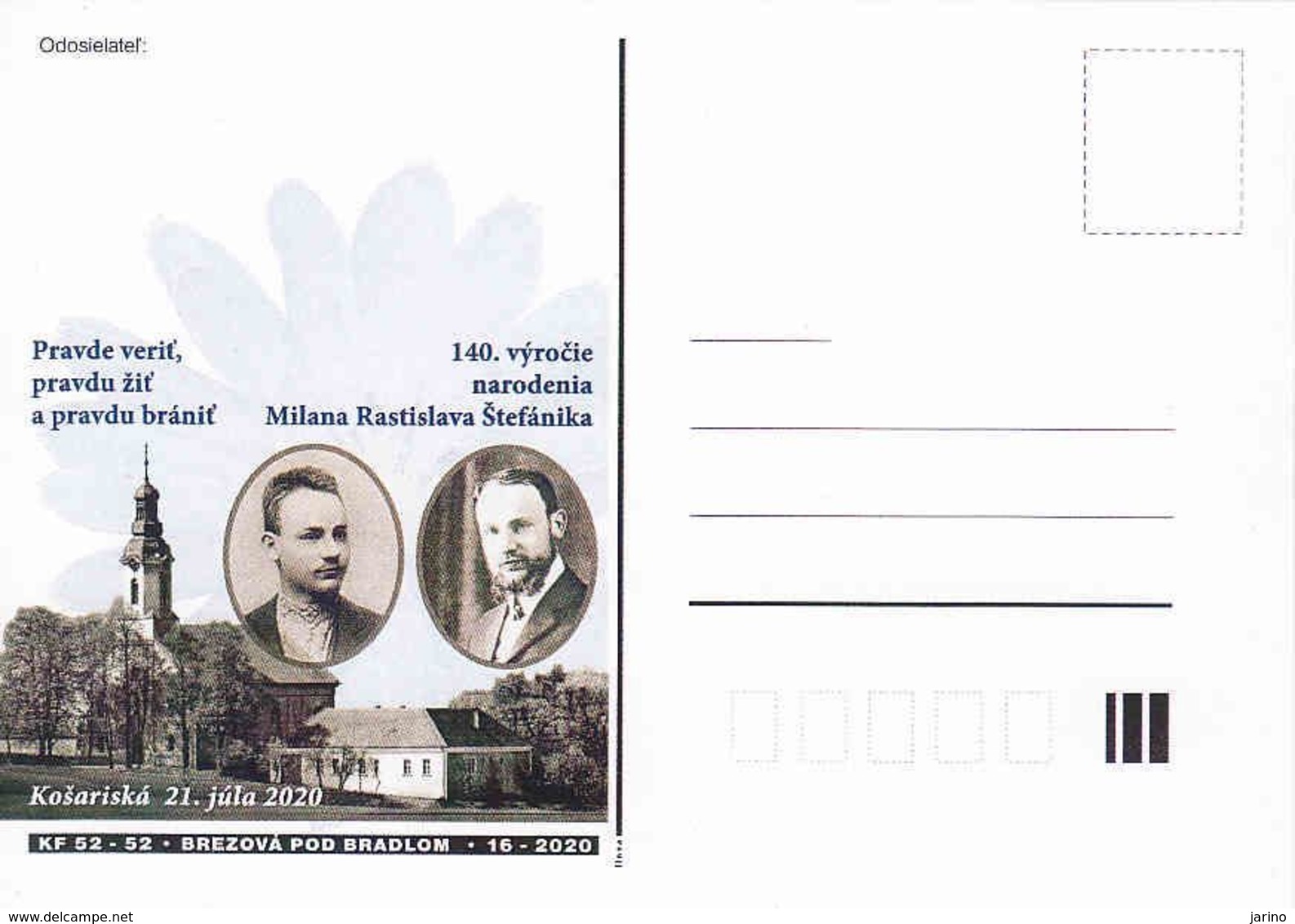 Slovakia, Occasional Correspondence Card 140th Anniversary Of The Birth Of Milan Rastislav Štefánik, Muzeum,small Tirage - Postales