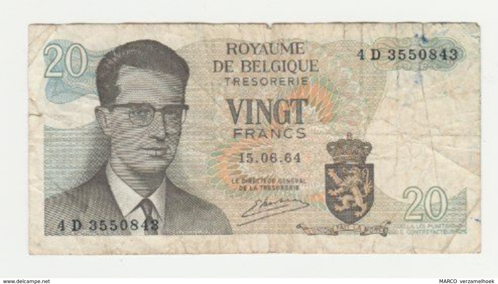 Used Banknote Belgie-belgique 20 Frank 1964 - Altri & Non Classificati