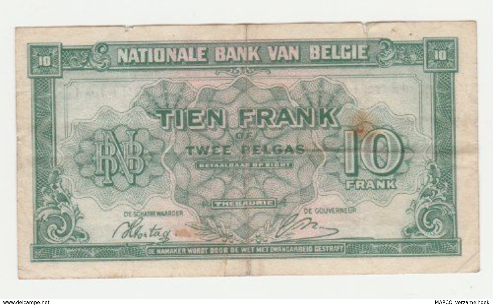 Used Banknote Belgie-belgique 10 Frank 2 Belgas 1943 - 10 Francos-2 Belgas
