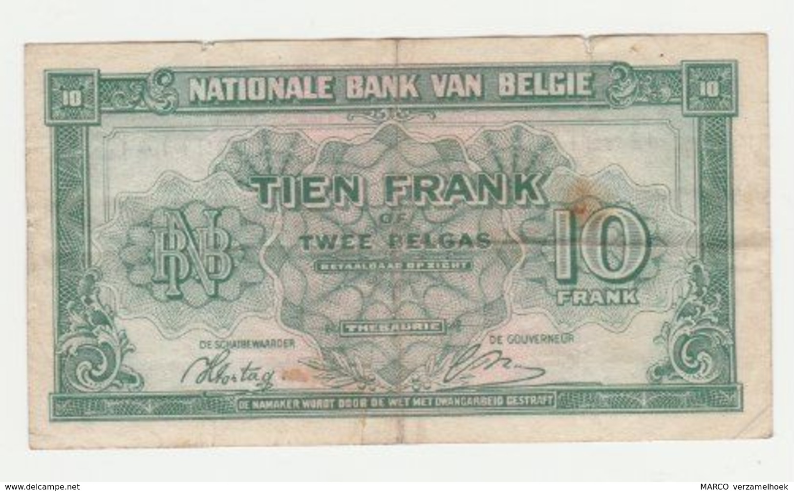 Used Banknote Belgie-belgique 10 Frank 2 Belgas 1943 - 10 Francs-2 Belgas