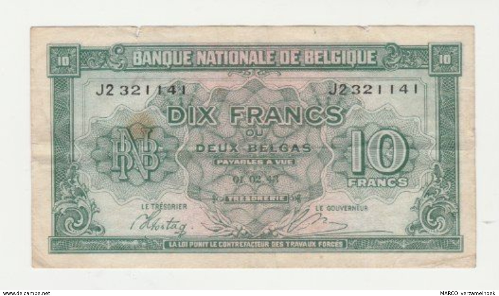 Used Banknote Belgie-belgique 10 Frank 2 Belgas 1943 - 10 Franchi-2 Belgas