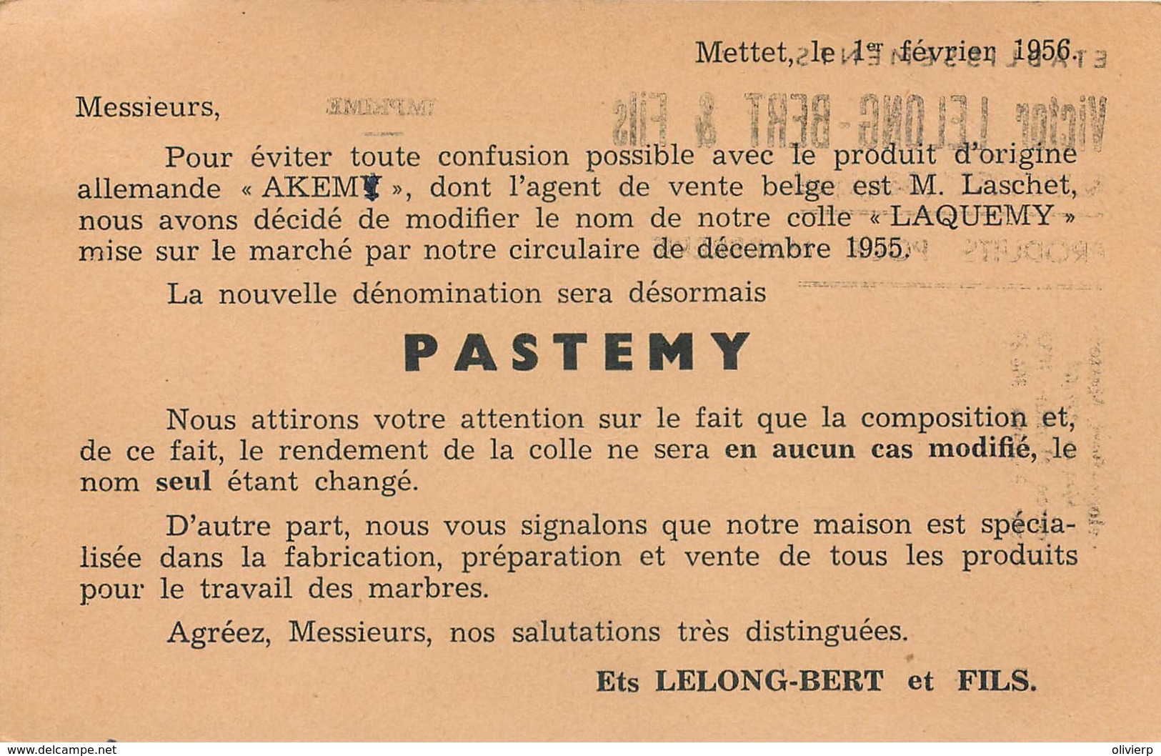 Mettet - Etablissements Victor Lelong-Bert & Fils - Produits Pour Marbrerie - Mettet