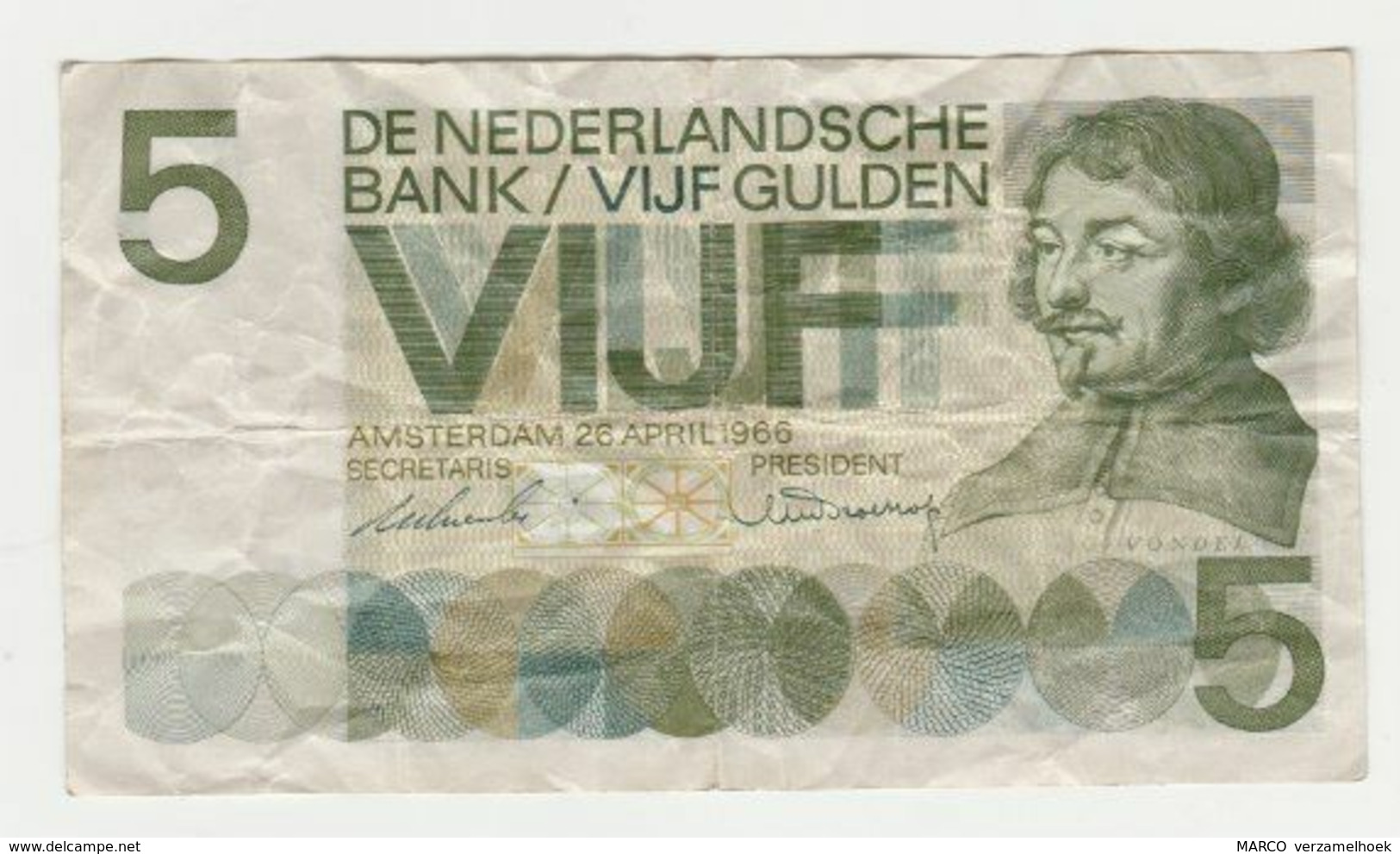 5 Gulden 1966 Nederland-the Netherlands Vondel AM - 5 Gulden