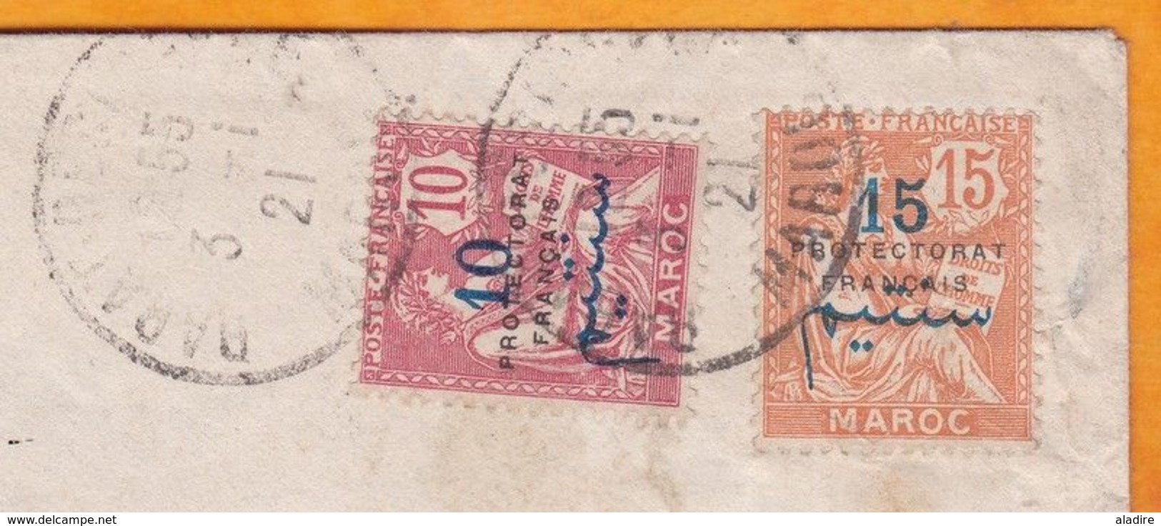 1921 - Mouchon 10 C + 15 C Surchargés Protectorat Sur Enveloppe De Rabat Vers Paris - Cartas & Documentos