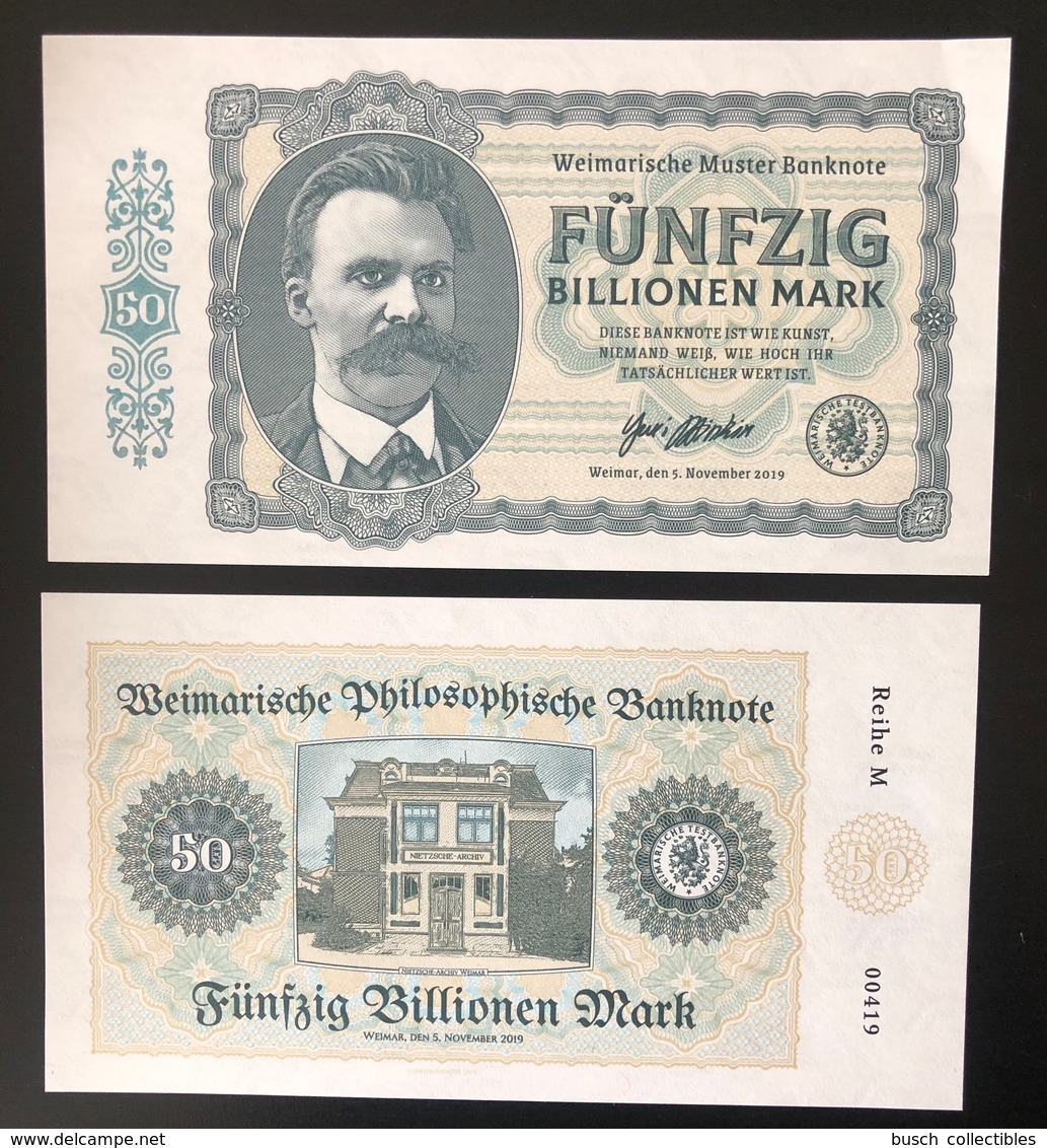2019 Matej Gabris 50 Billionen Mark Weimar Republik Friedrich Nietzsche UNC SPECIMEN ESSAY Tirage Limité - Fictifs & Spécimens