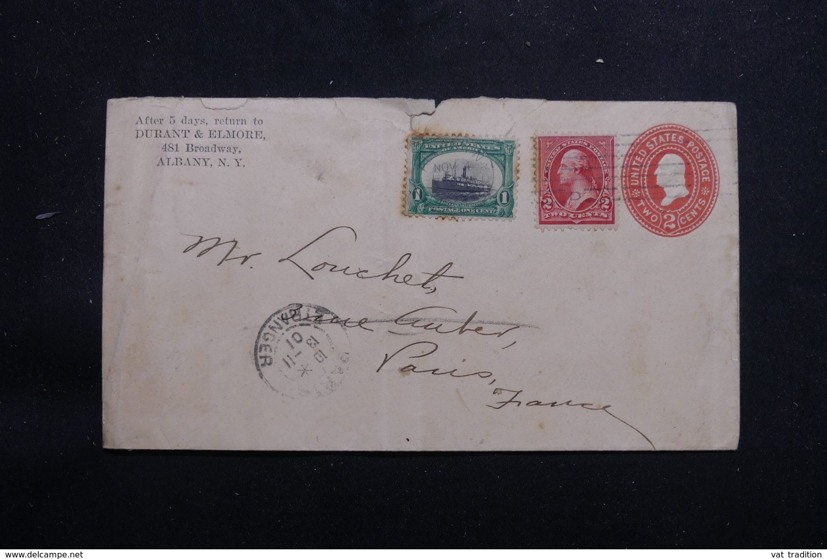 ETATS UNIS - Entier Postal Commercial + Complément De Albany Pour Paris En 1901  - L 65394 - 1901-20