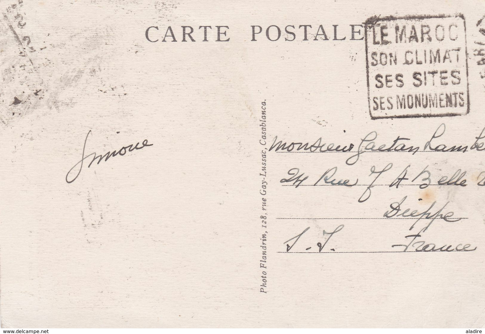C. 1930 - CP De Casablanca, Maroc, Vers Dieppe, France - Daguin Climat Sites Monuments - Affrt 25 C - Lettres & Documents