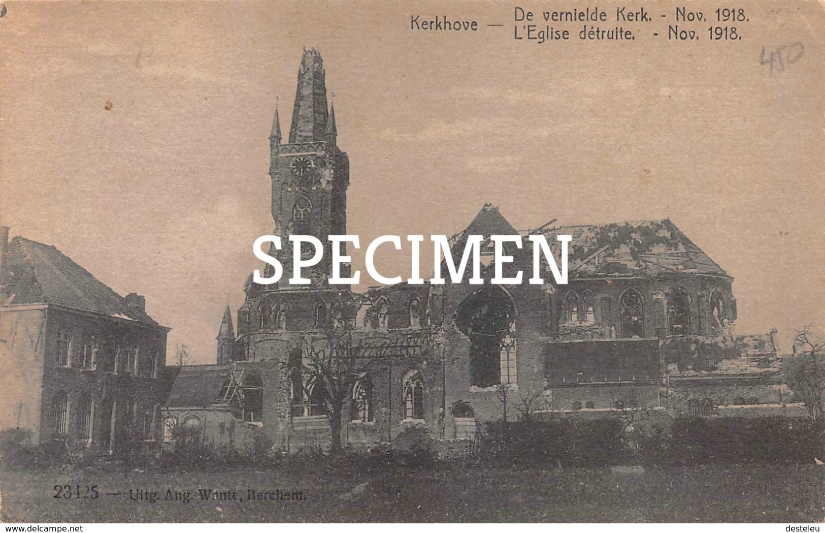 De Vernielde Kerk Nov 1918 - Kerkhove - Avelgem