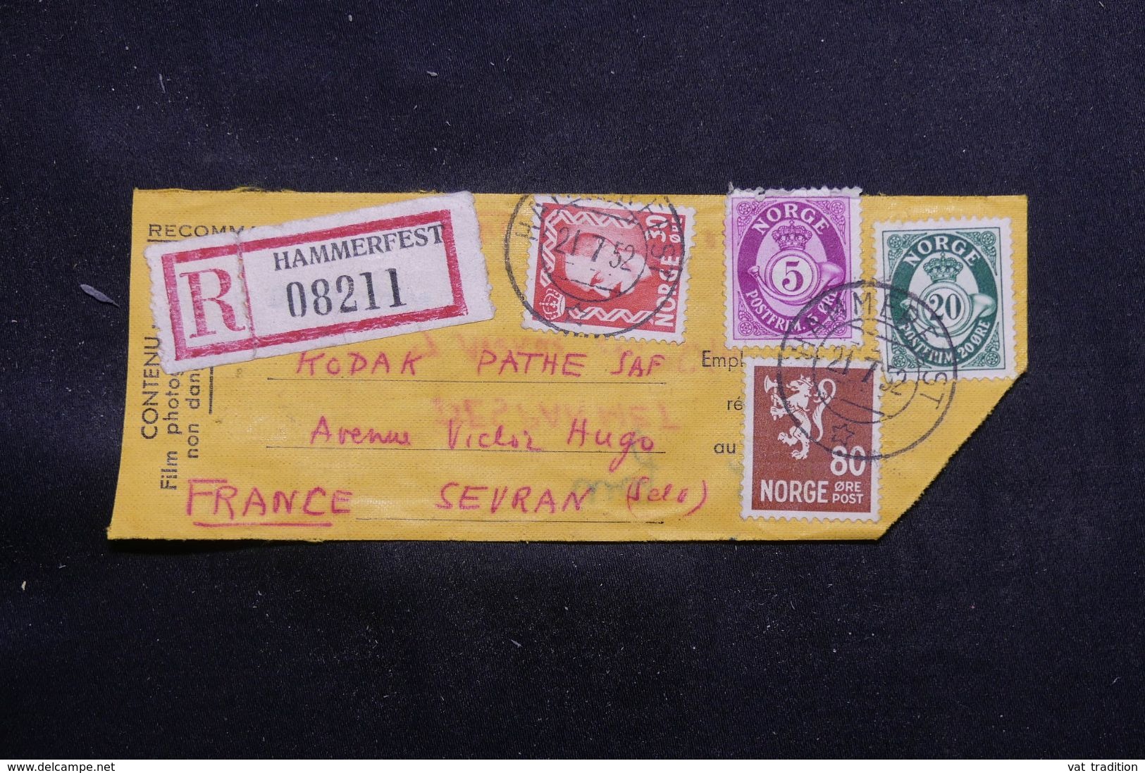 NORVÈGE -  Etiquette De Colis De Hammerfest En 1952 Pour La France - L 65426 - Lettres & Documents