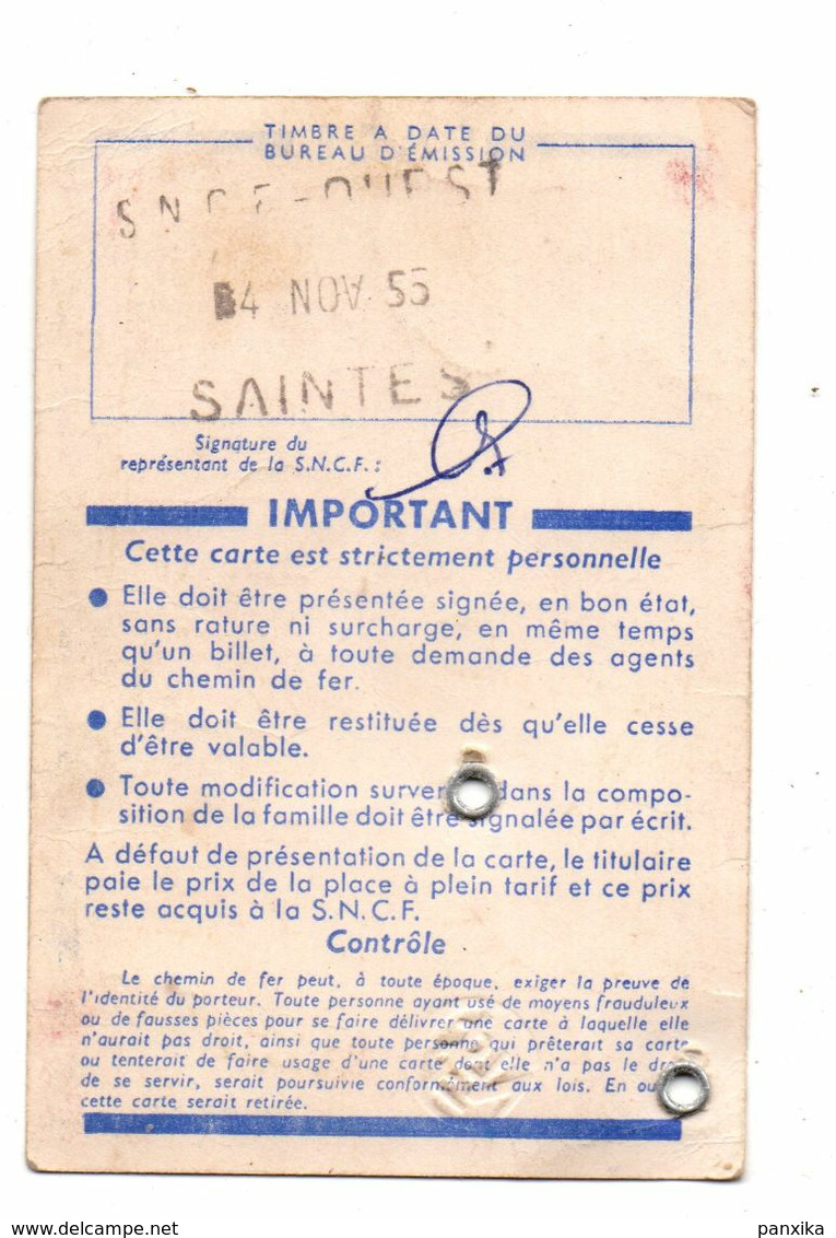 Saintes. Chateau Oleron. Carte S N C F Familles Nombreuses.1955. - Saintes