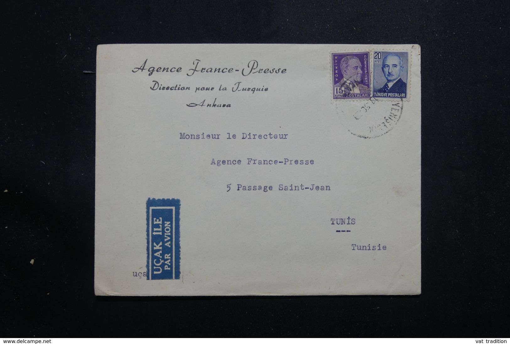 TURQUIE - Enveloppe De France Presse De Ankara Pour L'Agence De Tunis - L 65441 - Briefe U. Dokumente