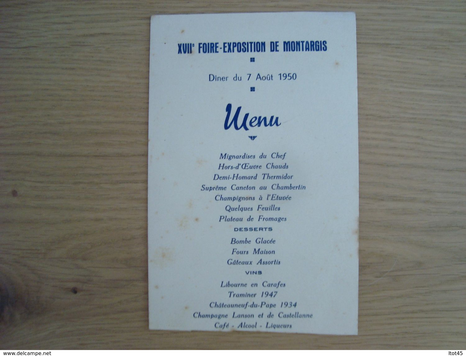 MENU 17e ANNIVERSAIRE DE LA FOIRE-EXPOSITION DE MONTARGIS 1950 - Menükarten