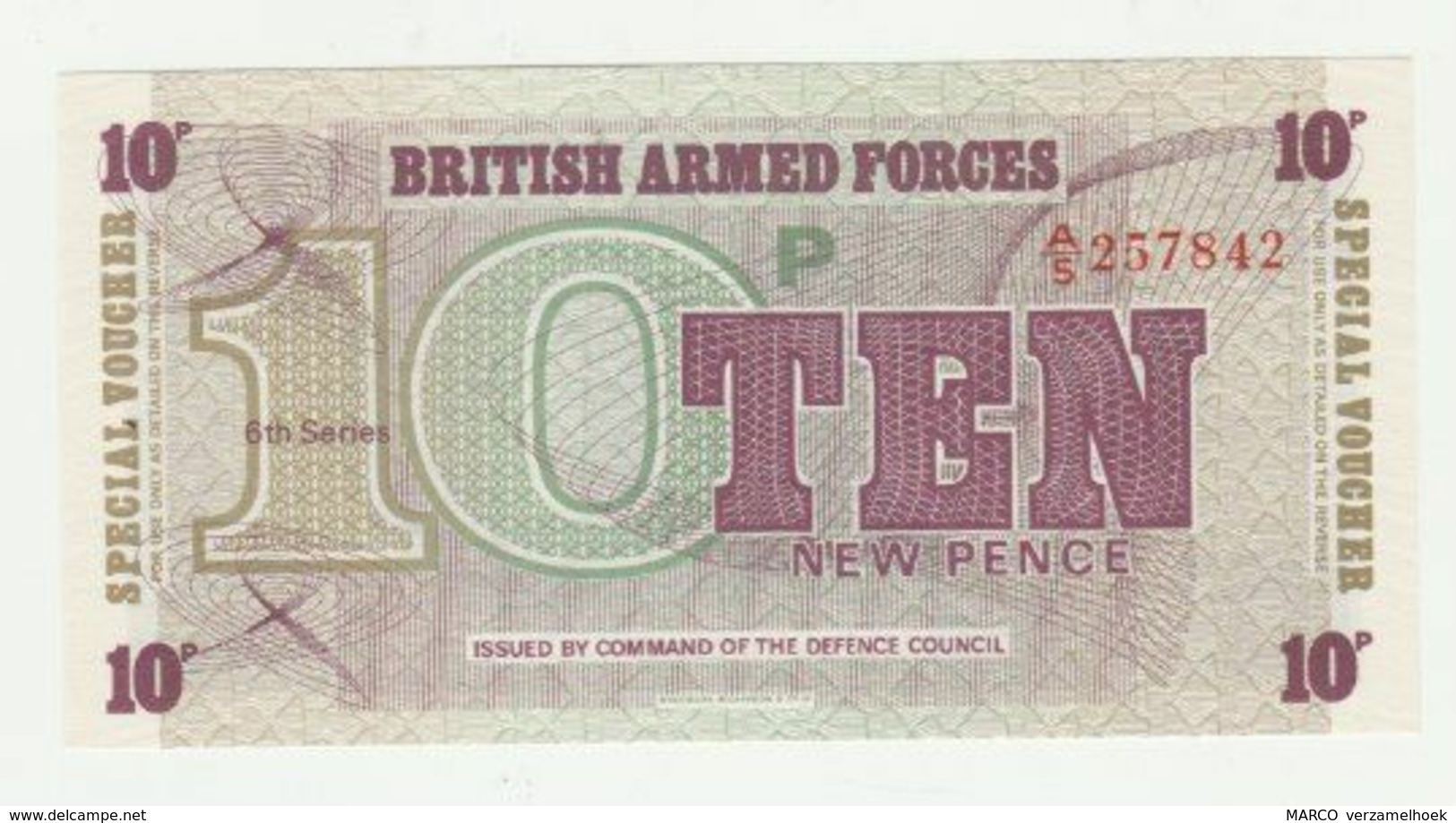 Banknote British Armed Forces 10 New Pence 6th Series 1972 UNC - British Armed Forces & Special Vouchers