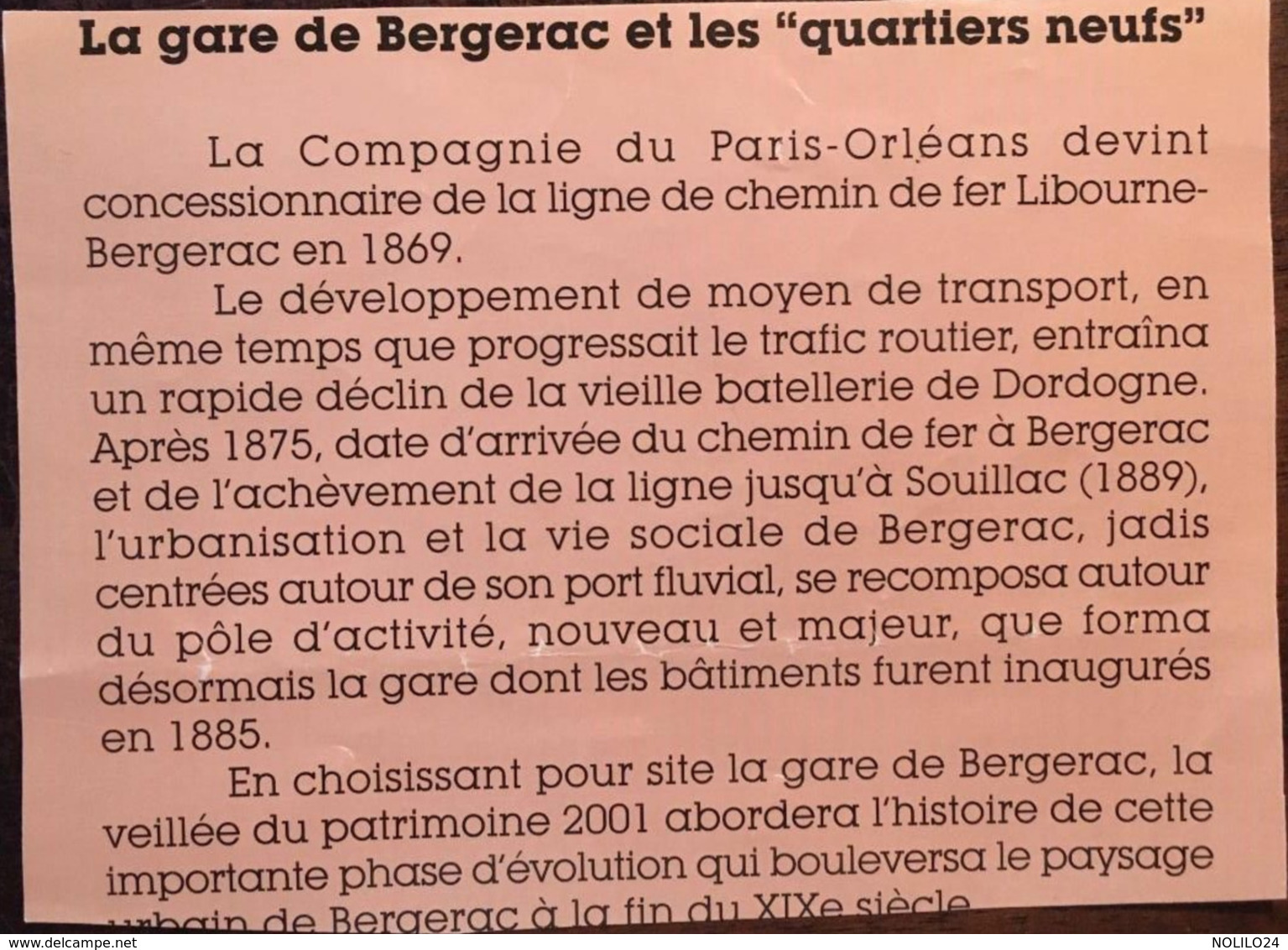 Extrait Publication "Gare SNCF De Bergerac - Photo Jean Gabin Et Gare, Vendredi 14 Sepembre- 2001 Veillée Du Patrimoine - Spoorweg