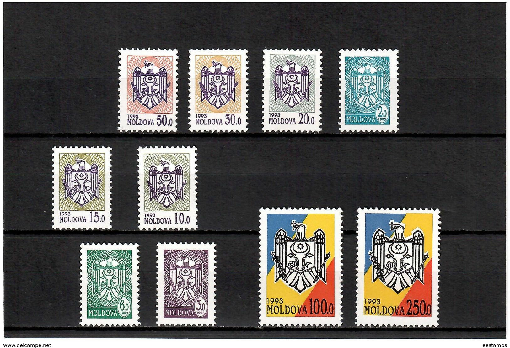 Moldova 1993 . COA.10v:2,3,6,10,15,20,30,50,100,250(Kup),chalk P. Michel # 67-76 V - Moldavie