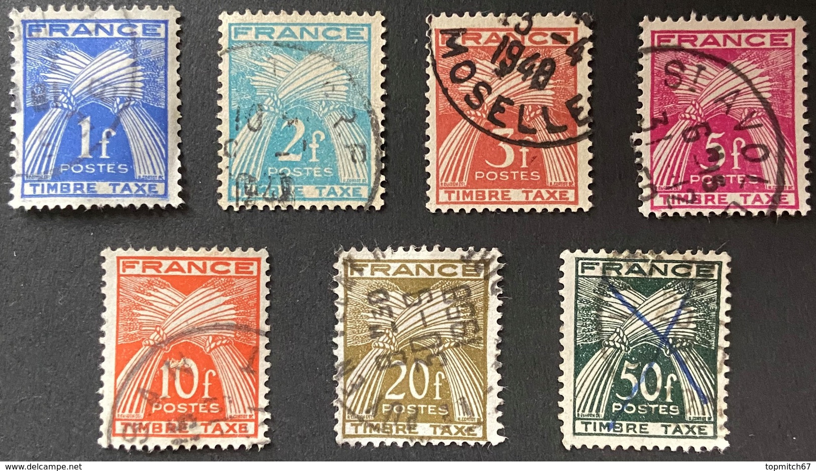 FRAYX081-88U - Timbres Taxe Type Gerbes Set Of 7 Used Stamps 1946-55 - France YT YX 081-88 - Stamps