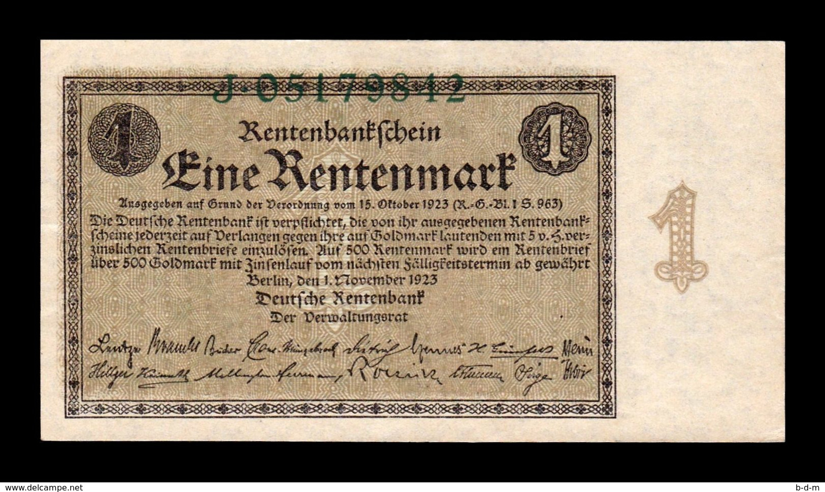 Alemania Germany 1 Rentenmark 1923 Pick 161 Serie J SC UNC - 1 Rentenmark