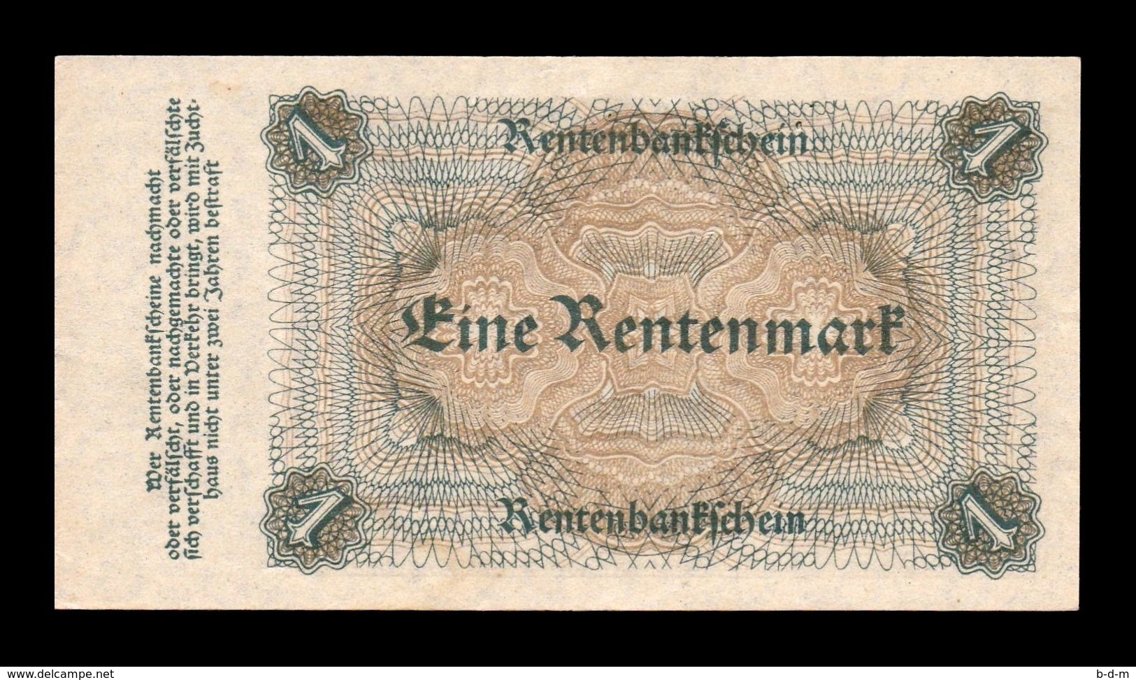 Alemania Germany 1 Rentenmark 1923 Pick 161 Serie J SC UNC - 1 Rentenmark