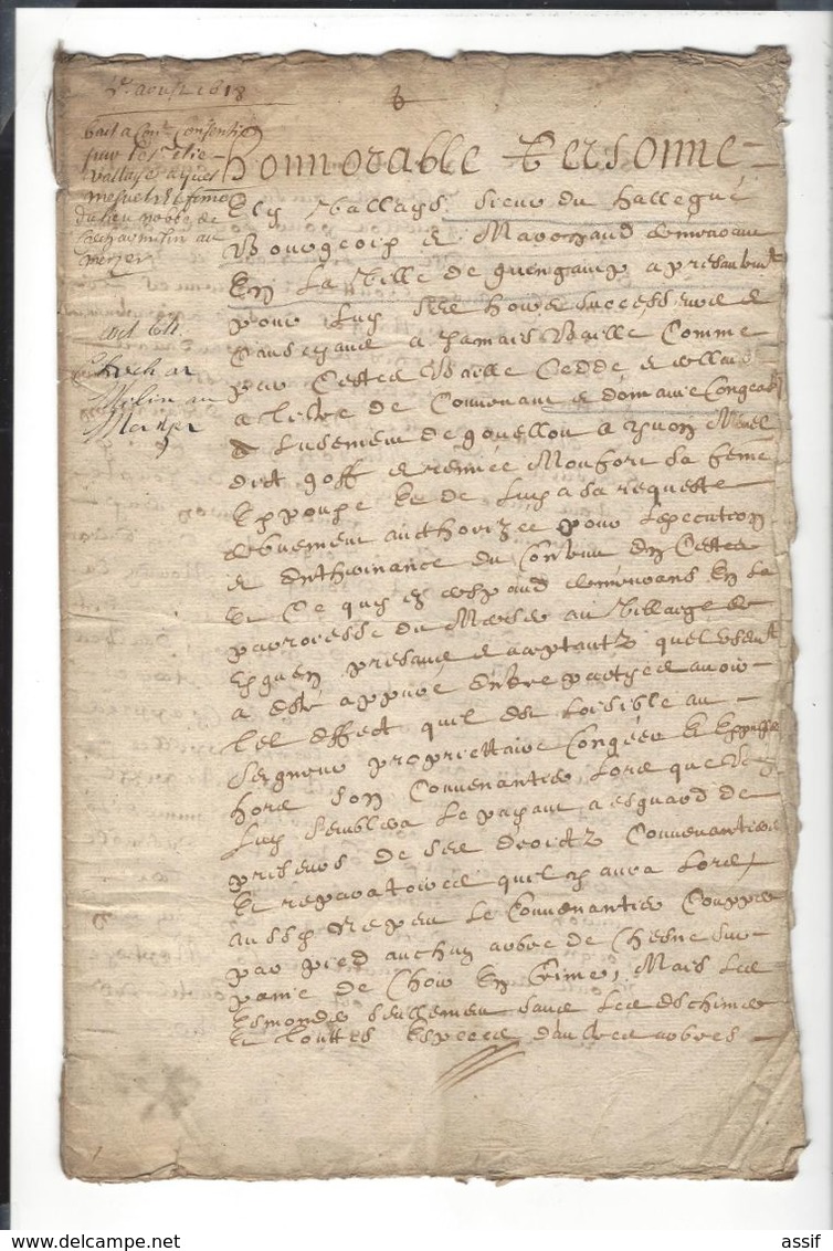 LE MERZER ( Dpt 22 ) , Papier 1618 Bail à Convenant ( = à Domaine Congéable ) De Crech Ar Milin  8 P Env. 29 X 19 Cm - Unclassified