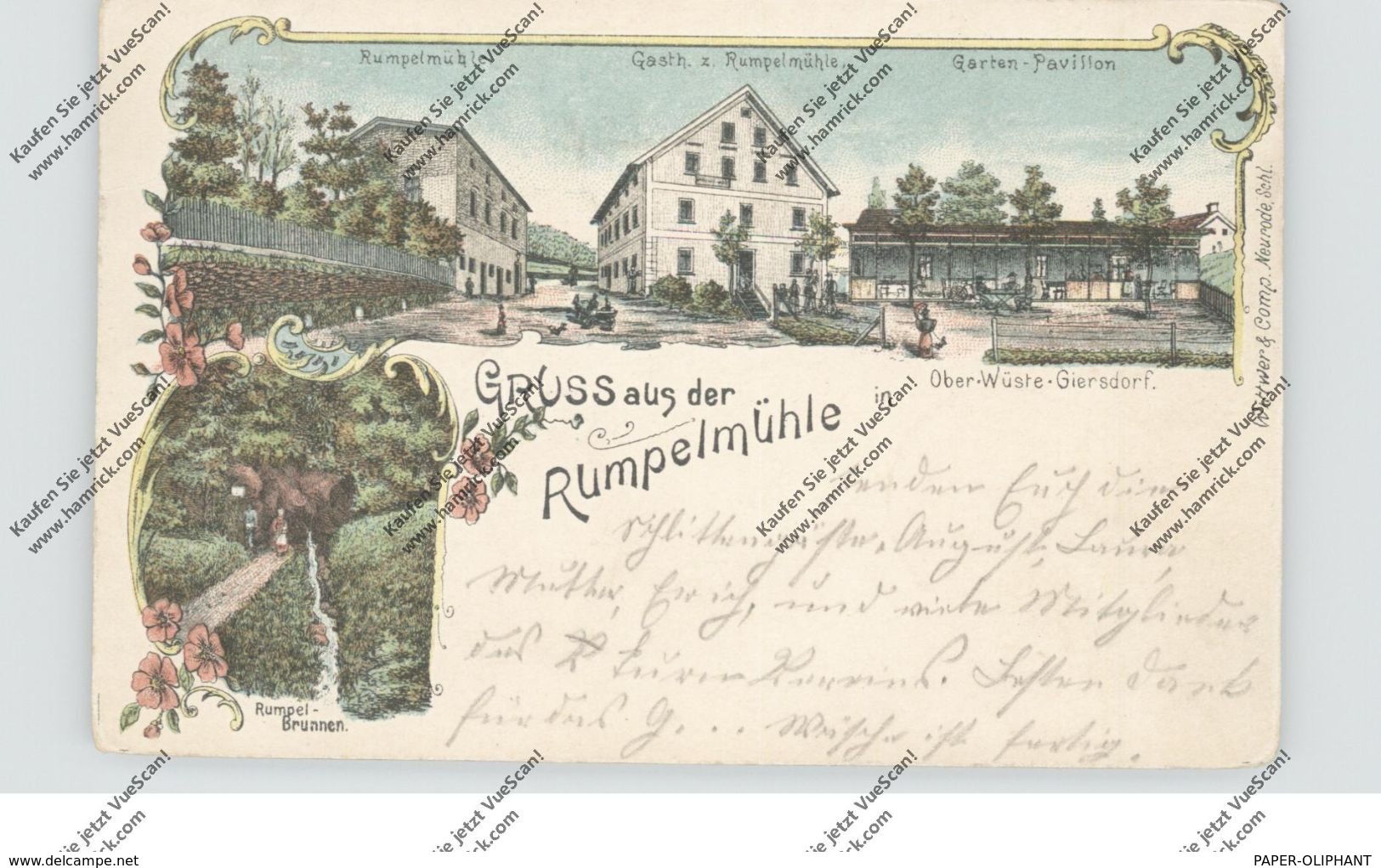 NIEDER-SCHLESIEN - OBER-WÜSTEGIERSDORF / GLUSZYCA, Lithographie, Gruss Von Der Rumpelmühle - Neumark