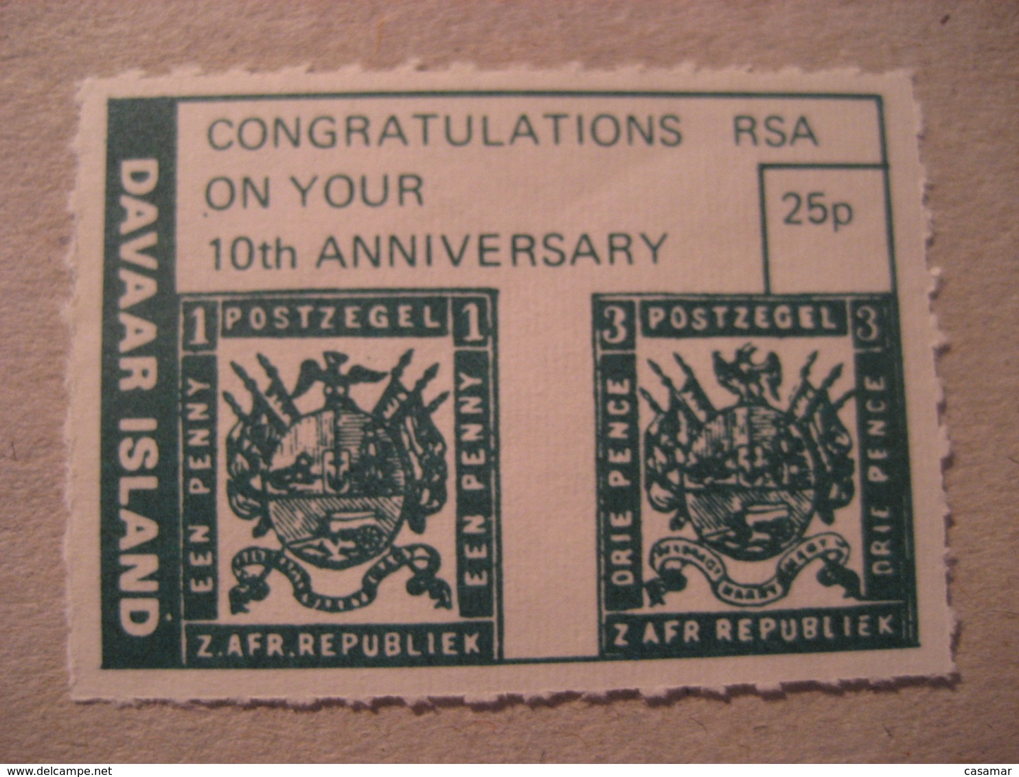 DAVAAR Island RSA South Africa 10th Anniversary LOCAL Stamp On Stamp UK GB - Local Issues