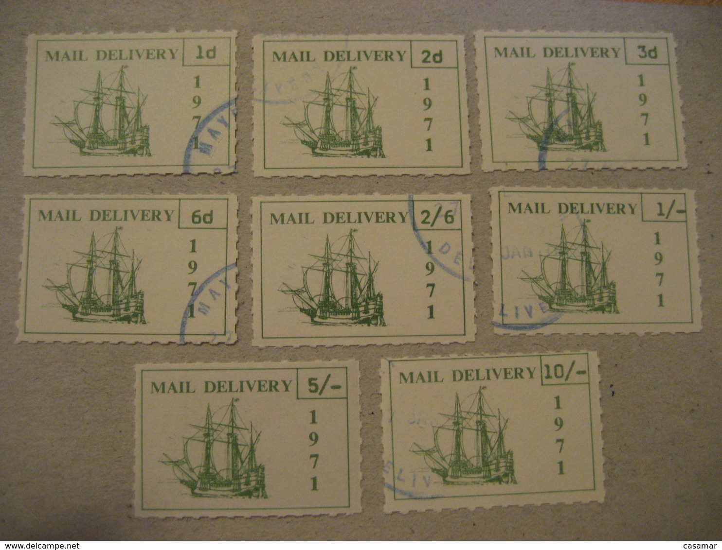 MAIL DELIVERY 1971 Ship Caravel 8 LOCAL Stamp UK GB - Local Issues