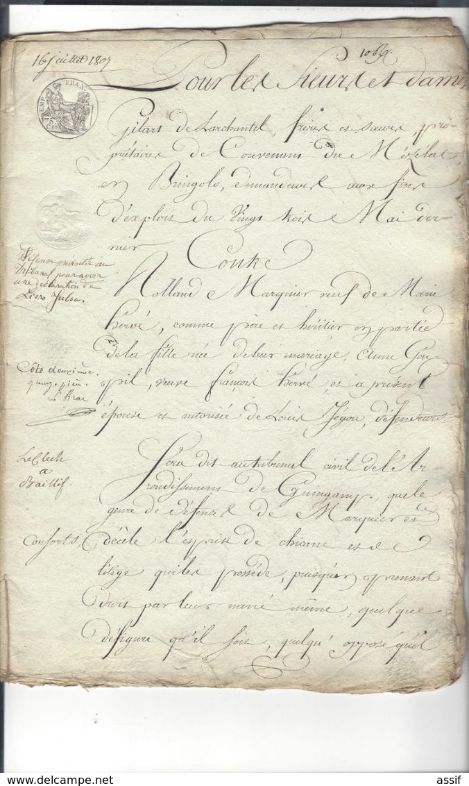 BRINGOLO ( Dpt 22 ) 7 Papiers Début 19 è - Convenant Le Grand Cosquer  ( Tenue Du Mezelac ) , Domaine Congéable - Unclassified