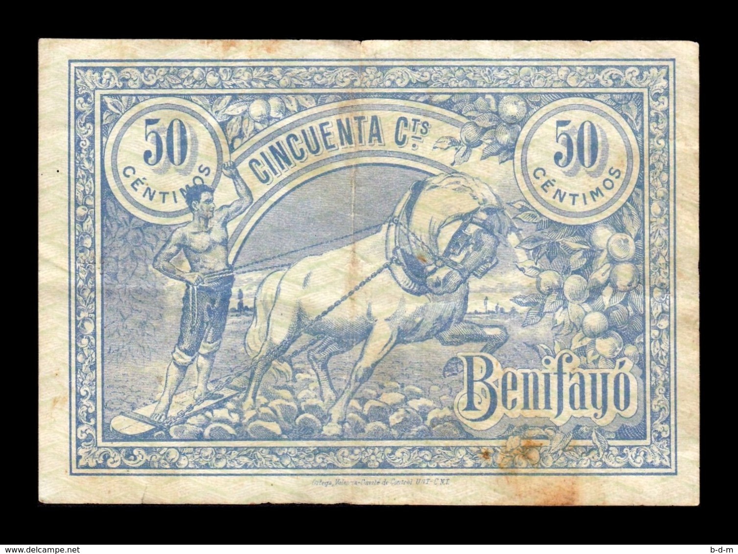 España Billete Local - Guerra Civil Benifayó Valencia 50 Céntimos 1936 MBC VF - Otros & Sin Clasificación