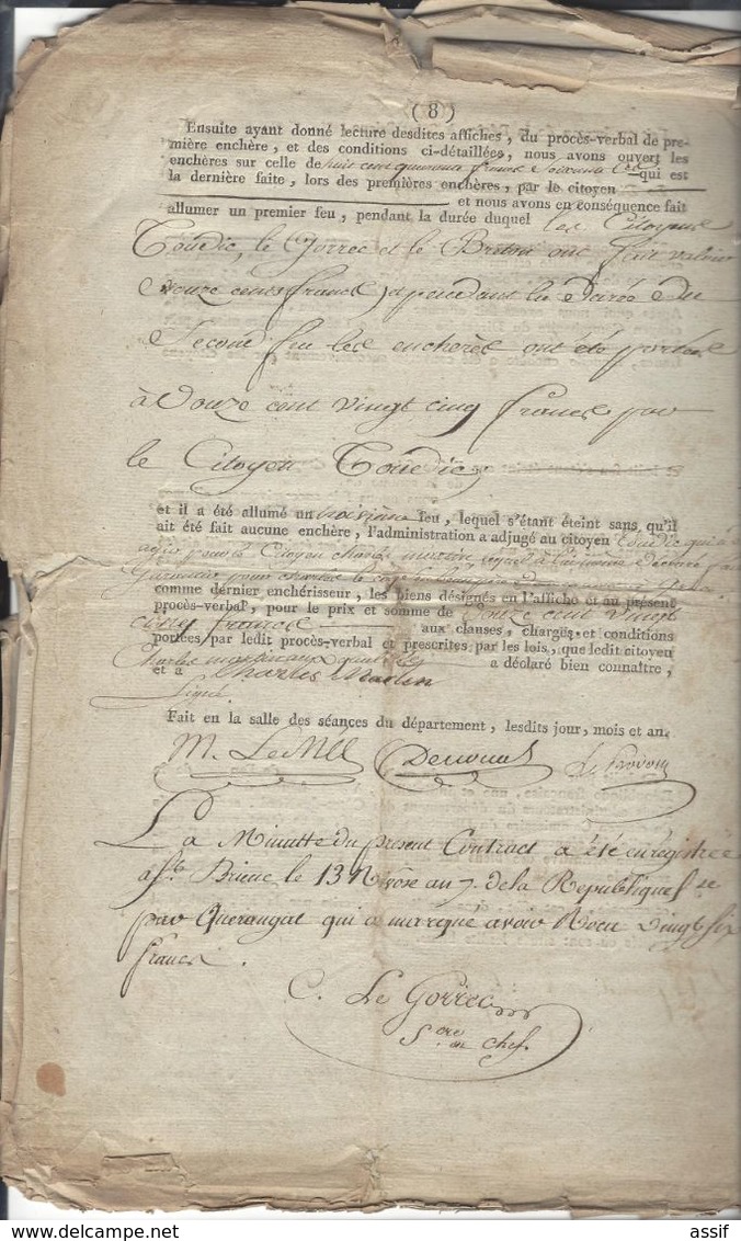 GRÂCES ( Dpt 22 ) 3 Papiers Convenant Léonnec  ( Vente Biens Nationaux  An 7 -déclaration à Domaine Congéable) - Sin Clasificación