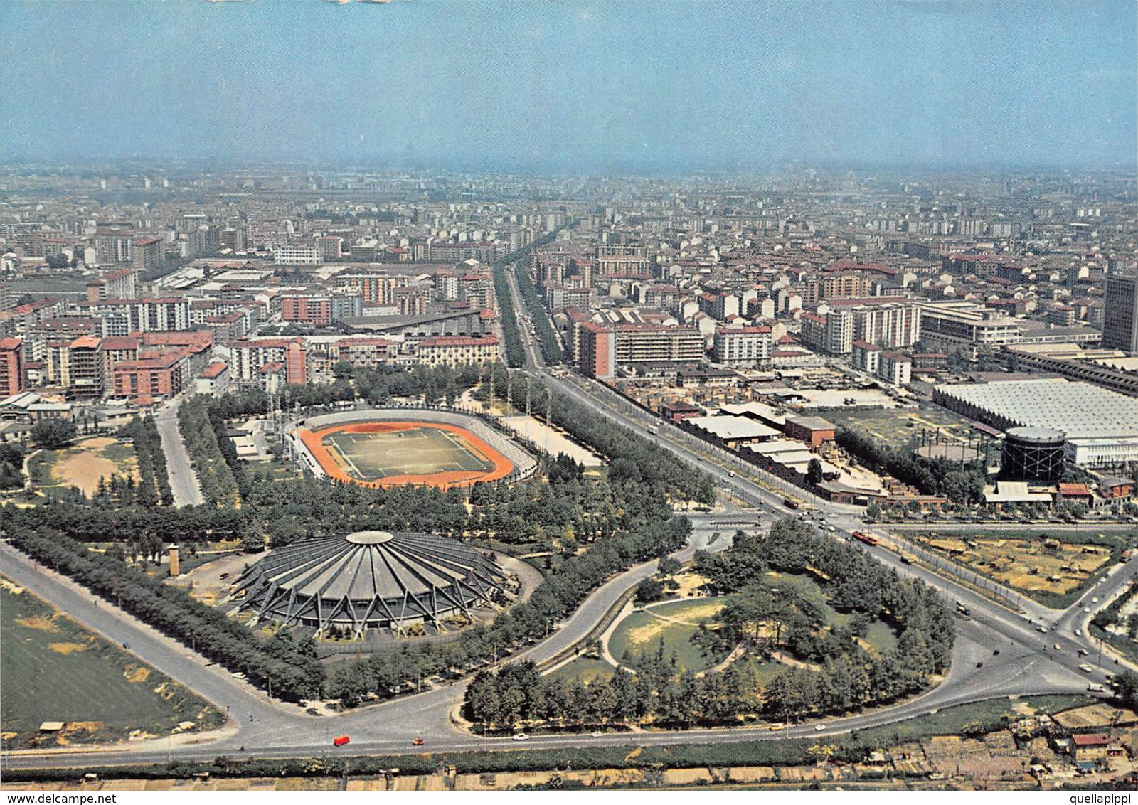 010855 "TO-DALL'AEREO-PANORAMA PARCO E CAMPO RUFFINI-PALAZZO DELLE SPORT" ANIMATA, AUTO, S.A.C.A.T.  CART NON SPED - Parchi & Giardini