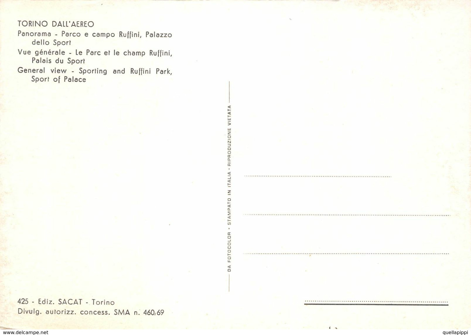 010855 "TO-DALL'AEREO-PANORAMA PARCO E CAMPO RUFFINI-PALAZZO DELLE SPORT" ANIMATA, AUTO, S.A.C.A.T.  CART NON SPED - Parks & Gardens