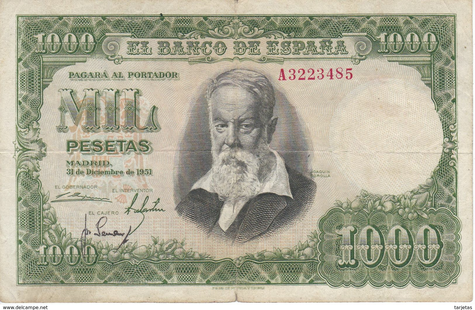 BILLETE DE ESPAÑA DE 1000 PTAS DEL 31/12/1951 SERIE A CALIDAD BC (BANKNOTE) - 1000 Peseten
