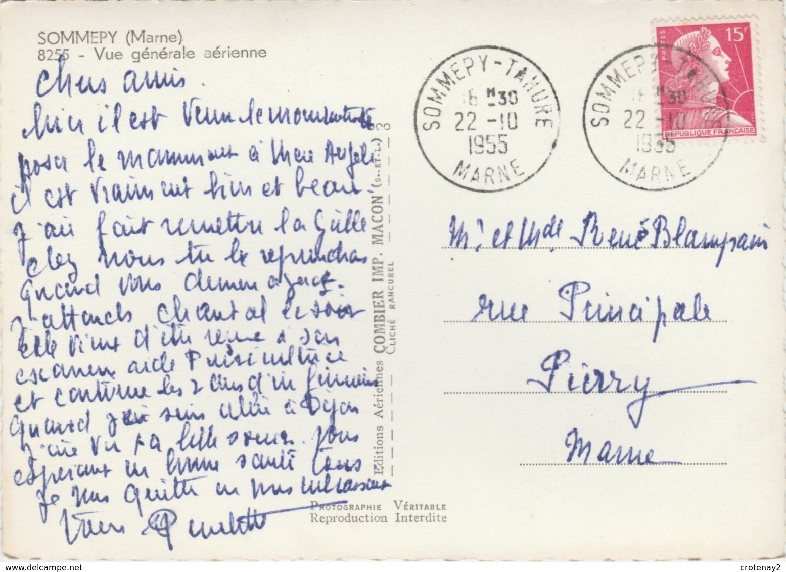 51 Sommepy Vers Suippes Reims Châlons Sur Marne N°8255 Vue Générale Aérienne Voie Ferrée VOIR DOS En 1955 - Châlons-sur-Marne